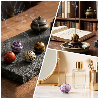 Natural Crystal Sphere Incense Stick Holder Multi Gemstone Incense Burner for Yoga Meditation  Aromatherapy Home Spiritual Decor