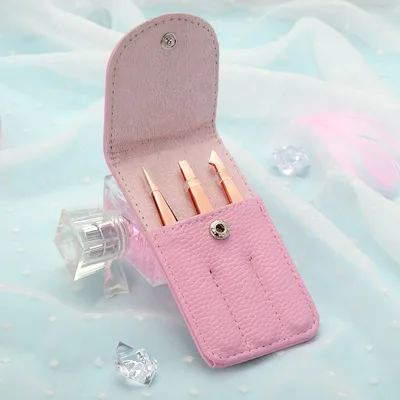 Wholesale Professional Custom Lady Design Stainless Steel 3-in-1 Eyelash Applicator Set Slanted Tip Fiber-Optional Colors Case