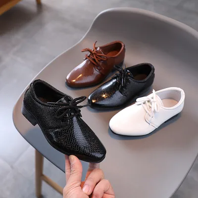 Unisex Artificial Pu Ankle Lace-Up Rubber Outsole Children's Shoes 2023 Spring Autumn New British Style Older Children Students