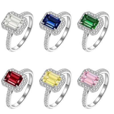 Luxury Designer Fine Jewelry S925 Sterling Silver Micro Pave Full Diamond Royal Blue Sapphire Zirconia Ring Women