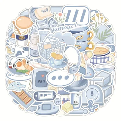 50pcs Blue Graffiti Stickers Waterproof for Vinyl PVC Decal,Luggage Laptop Scooter Water Bottle Stickers Kids Teen Gifts