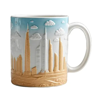 20oz Embossed City View Ceramic Dubai Mug Luxury Minimalist Design Porcelain Coffee Tea Water Milk Mug for Gifts