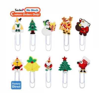 Custom Elegant Christmas Rubber Silicone Bookmarks Different Lovely Design Soft PVC Character Paperclip Promotional Gift