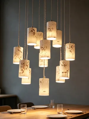 Porcelain Cylinder Decal Design Modern Luxury Gold Pendant Light Chandeliers Energy Saving Indoor/Outdoor Use Ceiling Lights