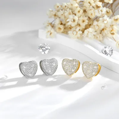 Fashion and Exquisite Silver Jewelry Wholesale Sterling Silver Full-gem 5a Zircon love Heart Studs Earrings