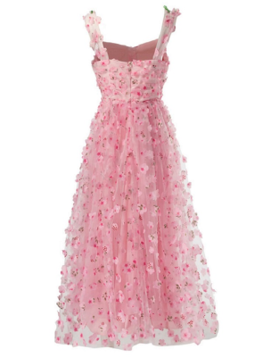 Bohemian Gowns 2024 Summer Wedding Party Ladies Sexy Spaghetti Strap Hand Made Beading Flower Deco Sweet Pink Long Maxi Gowns