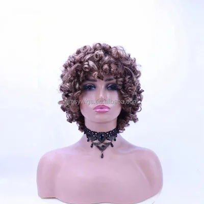 African Curly Wig Afro Wave Human Hair Headpiece Color Bangs Real Human Hair Wigs