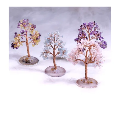 Crystal Money Tree with Amethyst Base Polished Feng Shui Style Home Decoration Ornament for Money Luck