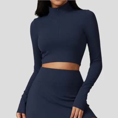 Customize Half Zipper Long Sleeved Yoga Tops Quick Drying Workout Sports Yoga T-Shirt With Zipper