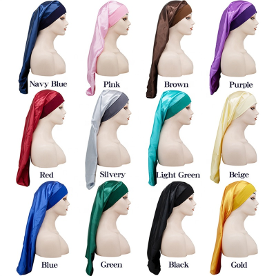 Hot Sale Custom Women Luxury Bonnets Satin Long Hair Bonnet Fashion Plain Color Long Hair Dreadlock Bonnet