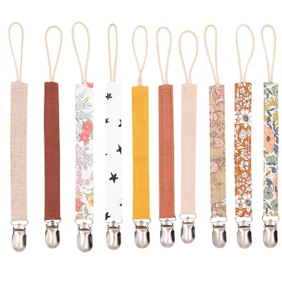 Cotton Linen Plain Pacifier Clips Baby Pacifier Holder with Comfortable Grip