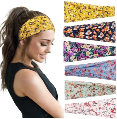 Women's Floral Vintage Printed Cotton Blend Durable High Quality Non Slip Customizable Sporty Workout Yoga Exercise Headbands