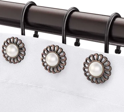 Oil Rubbed Bronze Shower Curtain Hooks Decorative Sunflower Shower Curtain Rings for Bathroom Shower Curtain Rods and Liner