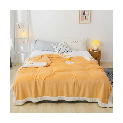 Wholesale Cheap Oeko-tex Yellow Super Soft Winter Travel Flannel Sherpa Blanket