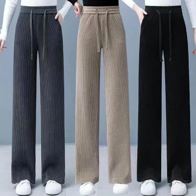 Women's Chenille Wide Leg Pants Hot Item Autumn Winter New Arrival High Waist Loose Slimming Straight Long Trousers