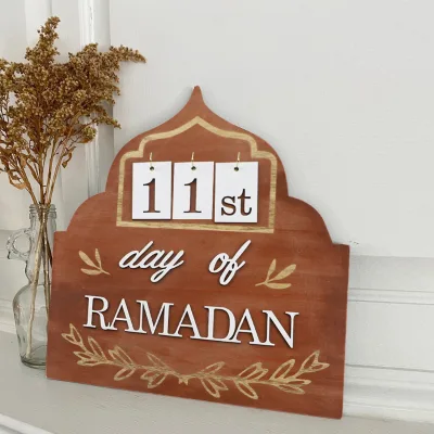 New Hot Selling Eid Mubarak Wooden Ramadan Countdown Calendar Two Color Choice for Eid Mubarak Festival Desktop Ornament