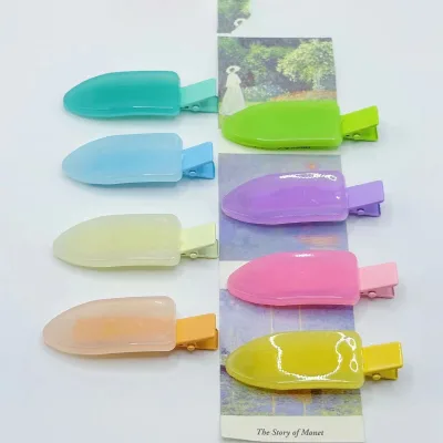 Custom Color Women 6cm Simple Jelly Color Metal No Bend Flat Hair Clip for DIY Accessories