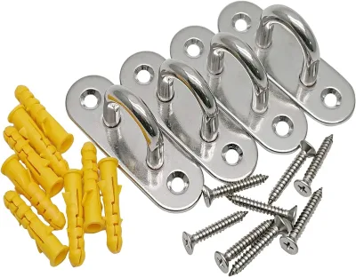 4 Pcs 3.1 Inch Polished 304 Stainless Steel Ceiling Hooks with Screws Marine Hardware Pad Eyes Plate Carton Packing