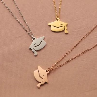 Stainless Steel Graduation Doctor's Hat Custom Name Gift Gold Plated Jewelry Pendant Custom Fashion Necklaces