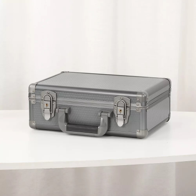 Gray Aluminum Hard Case Durable Portable Document Storage Case DIY Foam for Small Equipment Mens Briefcases Travel Carrying Case