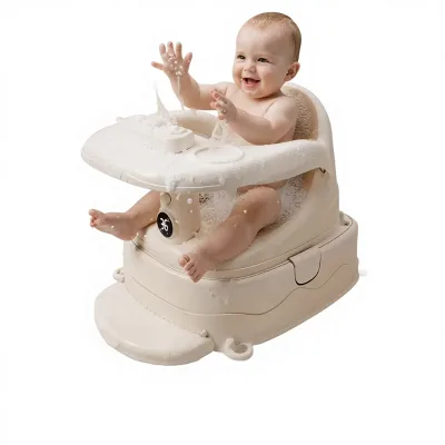 Waterproof Plastic Baby Bath Chair with Temperature Indicator Reclining Baby Seat for Toilet Use