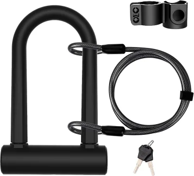 Heavy Duty Anti-Theft U-Lock Waterproof Rustproof Bicycle U-shaped Lock for Electric Scooter MTB Road Bike with Security Cable