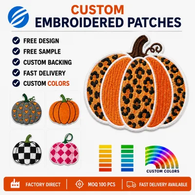 Trendy Handmade Iron-On Halloween Pumpkin Embroidery for Kids Small Denim Fabric Badge Hat Patches for Bags Hoodies PVC Type