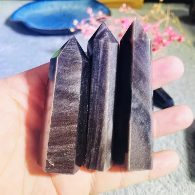 Bulk Wholesale Natural Flashy Point Silver Sheen Obsidian Crystal Towers for Healing Decoration Gifts