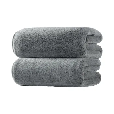 Jacquard Solid Pattern Bath Towel 60 x 30 Pack 2 Gray Coral Fleece Quick Dry Lint Free Oversize Plush Microfiber for Home