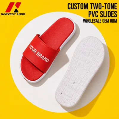 Wholesale Custom Logo PVC Slides Two Tone Non Slip Open Toe Sandals for Men and Women Hotel Beach Pool Indoor Outdoor Use