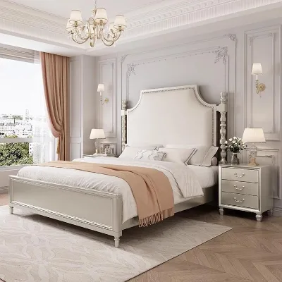 French Rose Wedding Room Bedroom Romantic Modern King Beds Neoclassical Solid Wood Light Luxury Cream Wind Princess Bed