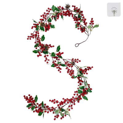 Red Berry Christmas Garland with Pine Cone Garland Artificial Garland Indoor Outdoor Garden Gate Home Decoration
