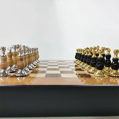 High Quality Deluxe Foldable Zinc Alloy Chinese Chess Set with Chessboard Clocks Chess Box Wooden Packaging for Children