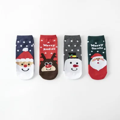 Autumn and Winter Christmas Socks Female Santa Claus Cartoon Elk Snowman Candy bar Boat Socks Short Red Socks Wholesale
