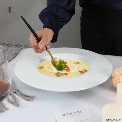 Porcelain Soup Plate White Pasta Bowls Ceramic Wide Salad Plates Pasta Plates with Rim Design