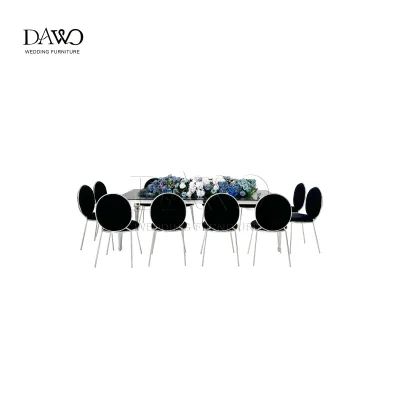Minimalist Wedding Dessert Table with Silver Gourd Leg Black Glass