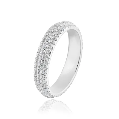 Luxurious 925 Silver Plated Ring with Round Brilliant Cut Stone Classic Elegant for Wedding Engagement Anniversary Gift Party