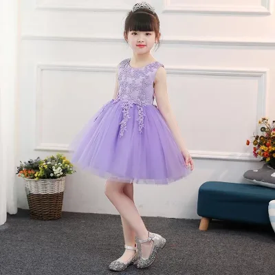 Summer girls' princess dress fluffy chiffon party dress, children's school performance sleeveless dress