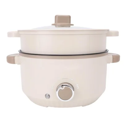 Electric Skillets 4L Large Capacity Multi Cooker Non Stick Ceramic Electric Hot Pot Cooker in Yellow with Steamer