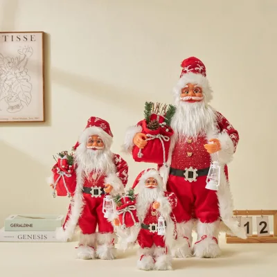 Handmade Santa Claus Figurines in 30cm 45cm 60cm Sizes Christmas Standing Dolls Decorations New Christmas Decorations