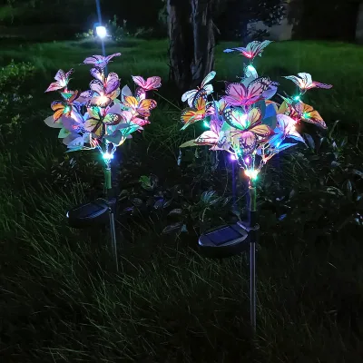 New Arrival LED Butterfly Solar Outdoor Lawn Light Waterproof Fiber Optic Automatic Activation Ground Plug Christmas Halloween