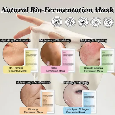 T Natural Soothing Sheet Mask Organic Plant Fermentation Bio Enzymes Purifying Facial Mask for Skin Glowing & Soothe Sensitivity