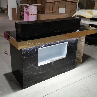 Cheap Salon Furniture Barber Modern Style Black Marble Desk Top Reception Desk for Sale
