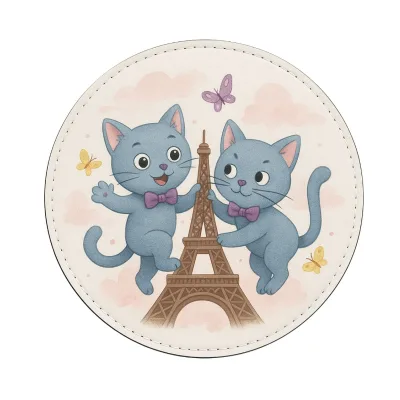 Printed PU leather coaster customized logo cute animal museum promotional gift
