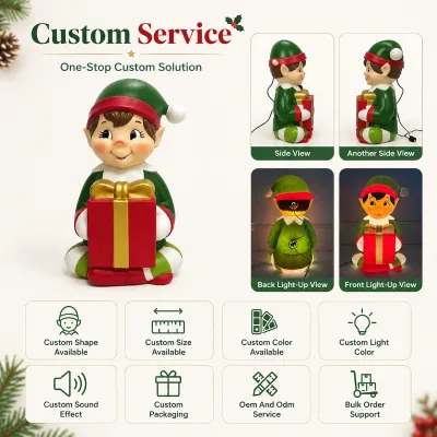 Retail Christmas Display Character with Present Box and Warm Glow Supported by Full-service Industrial Design Expertise