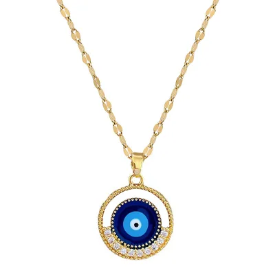 Boho Ethnic Blue Eye Pendant Necklace Gold Plated Bohemia Crystal Evil Eyes Necklace for Women