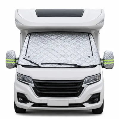 Innovative Rollable Motorhome External Thermal Windscreen Cover Creates Private Cab Shade for Caravan Park Operators