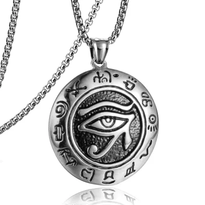 Wholesale Hip Hop Evil Eyes Round Pendant Necklace for Men Stainless Steel Ancient Egypt Eye of Horus Pendant Jewelry