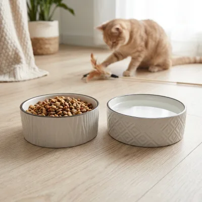 Customized ceramic pet jar, pet food bowl, water bowl, large diameter, large capacity, food grade, simple design, warm and home