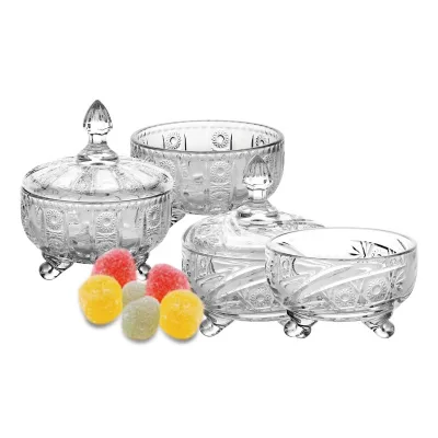 Wholesale Machine-made Crystal White Glass Candy Jars Engraved Design Sugar Pots for  Home Decoration for Home and Hotel Using